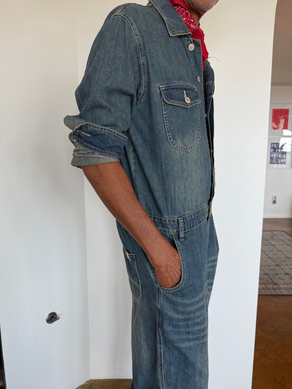 Jumpsuit Denim Men's Relaxed Jumpsuit - Medium . Blue living with arts brand.